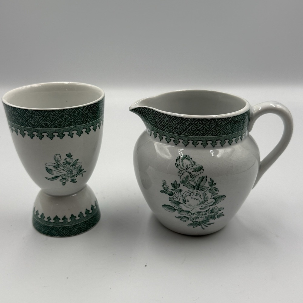 Wedgwood Georgetown Collection‎ Mount Vernon Creamer & Egg Cup England Set Green